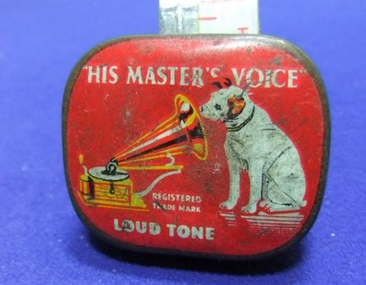 Gramophone record needle tin hmv his masters voice loud needles