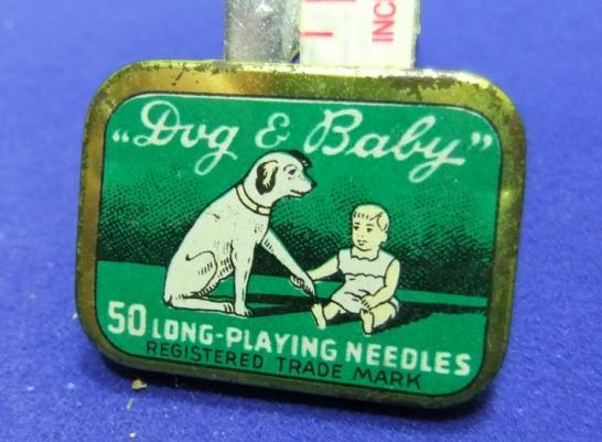 Gramophone record needle tin dog & baby 50 long playing needles