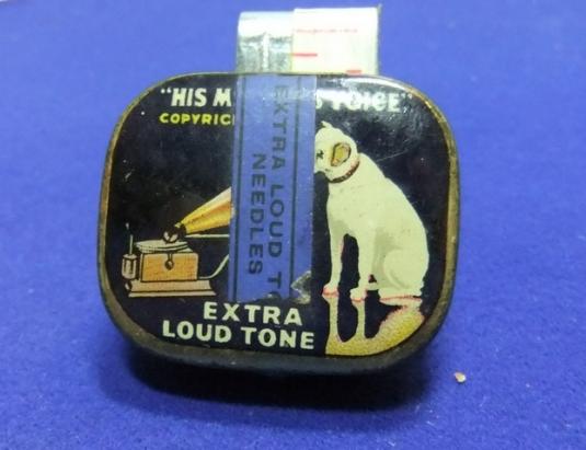 Gramophone record needle tin hmv his masters voice extra loud 200 needles