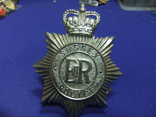 Police helmet plate sussex police metropolitan queens crown badge