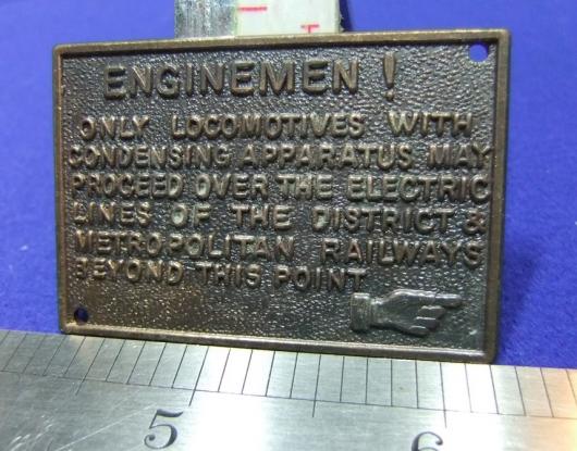 mini railway sign enginemen district metropolitan electric lines brass plate