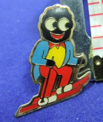 Robertsons golly badge brooch skier with bubble 1980s