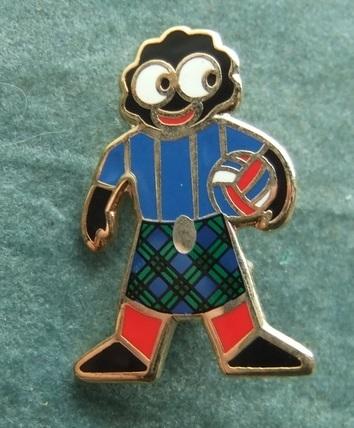 Golly Footballer Blue Shirt in Kilt Badge Non Robertsons issue